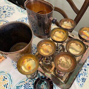 Vintage silver 7 cups, wine bucket and ice bucket